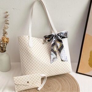 Elegant White and Gold Tote Bag with Scarf very durable great for traveling